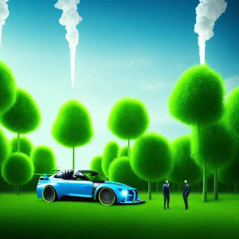 energy, power plant, technology, future, green trees, blue sky, people