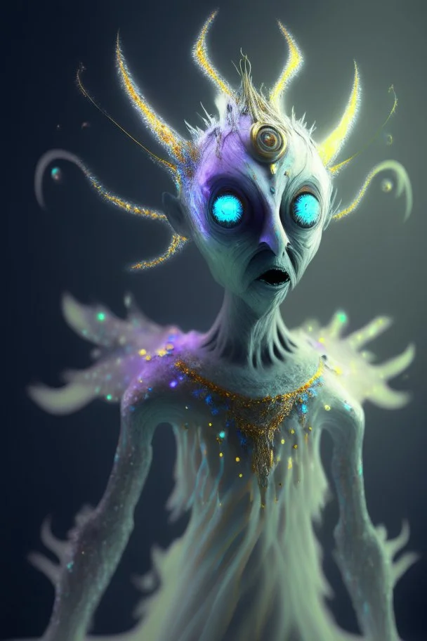 anthropomorphic malign spirit,award-winning cgi, blender, rendered,coloured, sparkling, pale colouring
