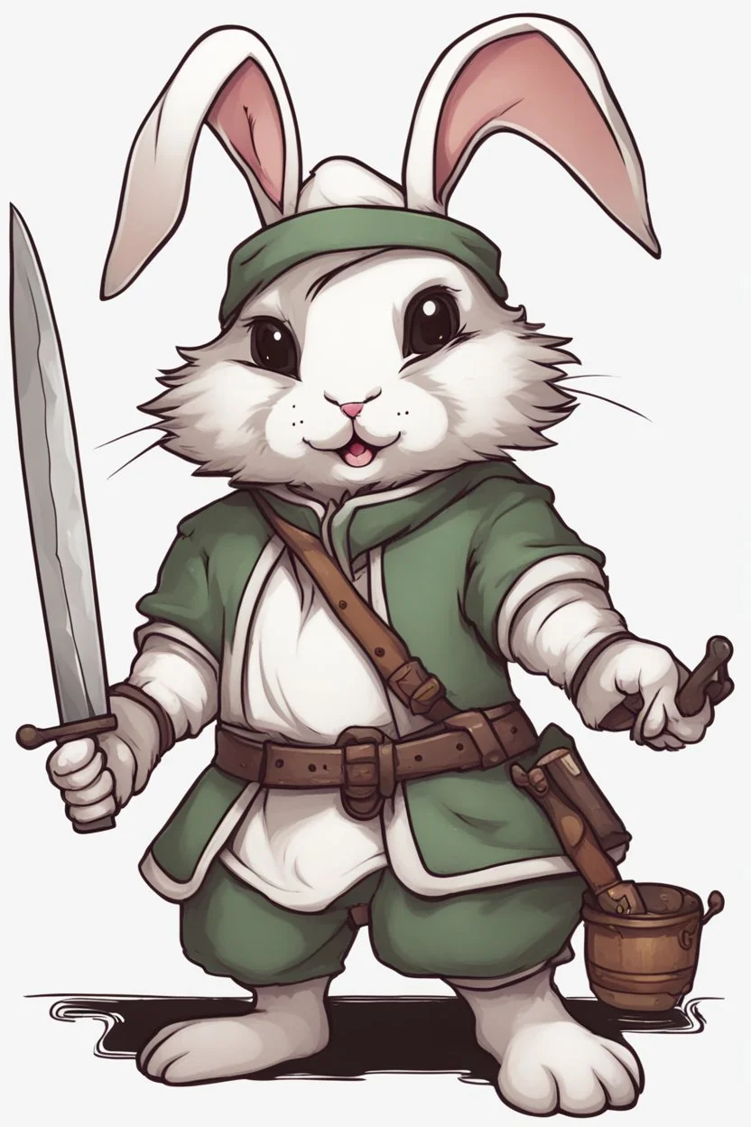 cute rogue bunny with cooking knife dnd art