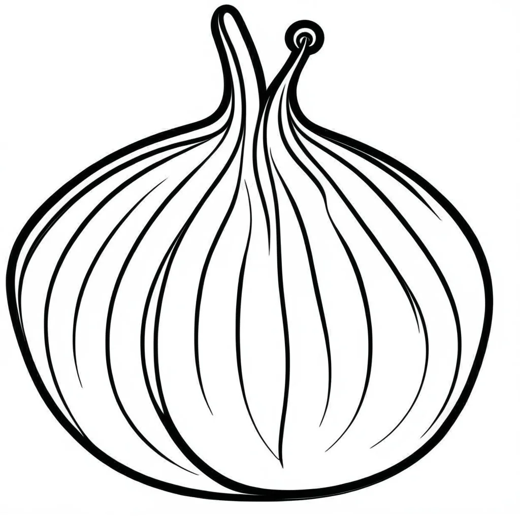 bold and easy Coloring page for toodlers, with a simple onion, very Bold outlines and white background, minimum amount of details, very simple, very thick outlines