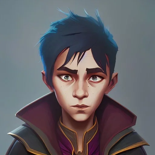 Portrait of a warlock kid with his pet familiar by Nick Harris