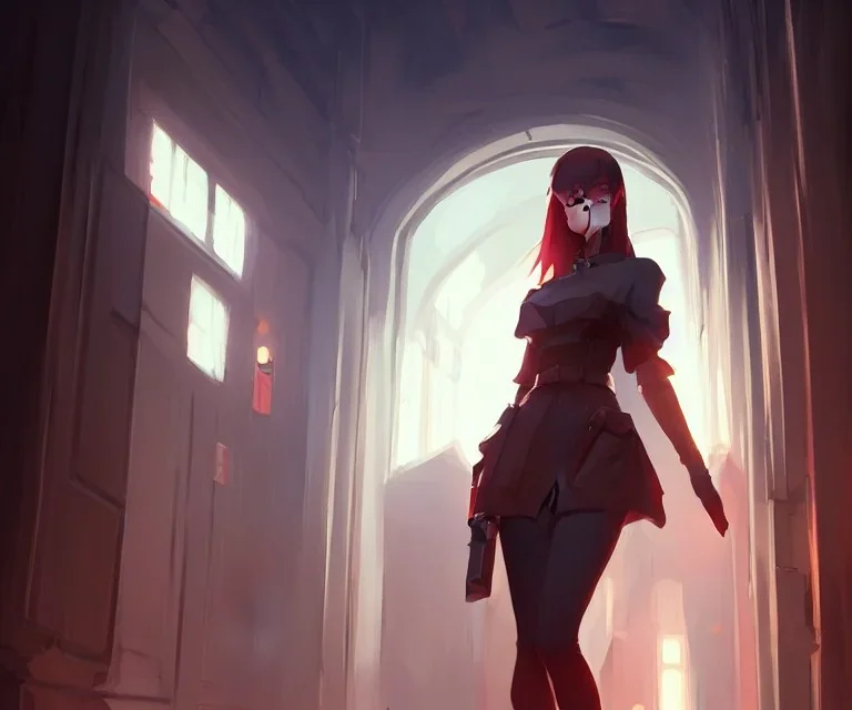 by wlop, ilya kuvshinov, krenz cushart, greg rutkowski, pixiv, sarah j. maas book cover style magician at the end of a corridor, smooth, sharp focus, d & d style, artstation, 4 k, hdr