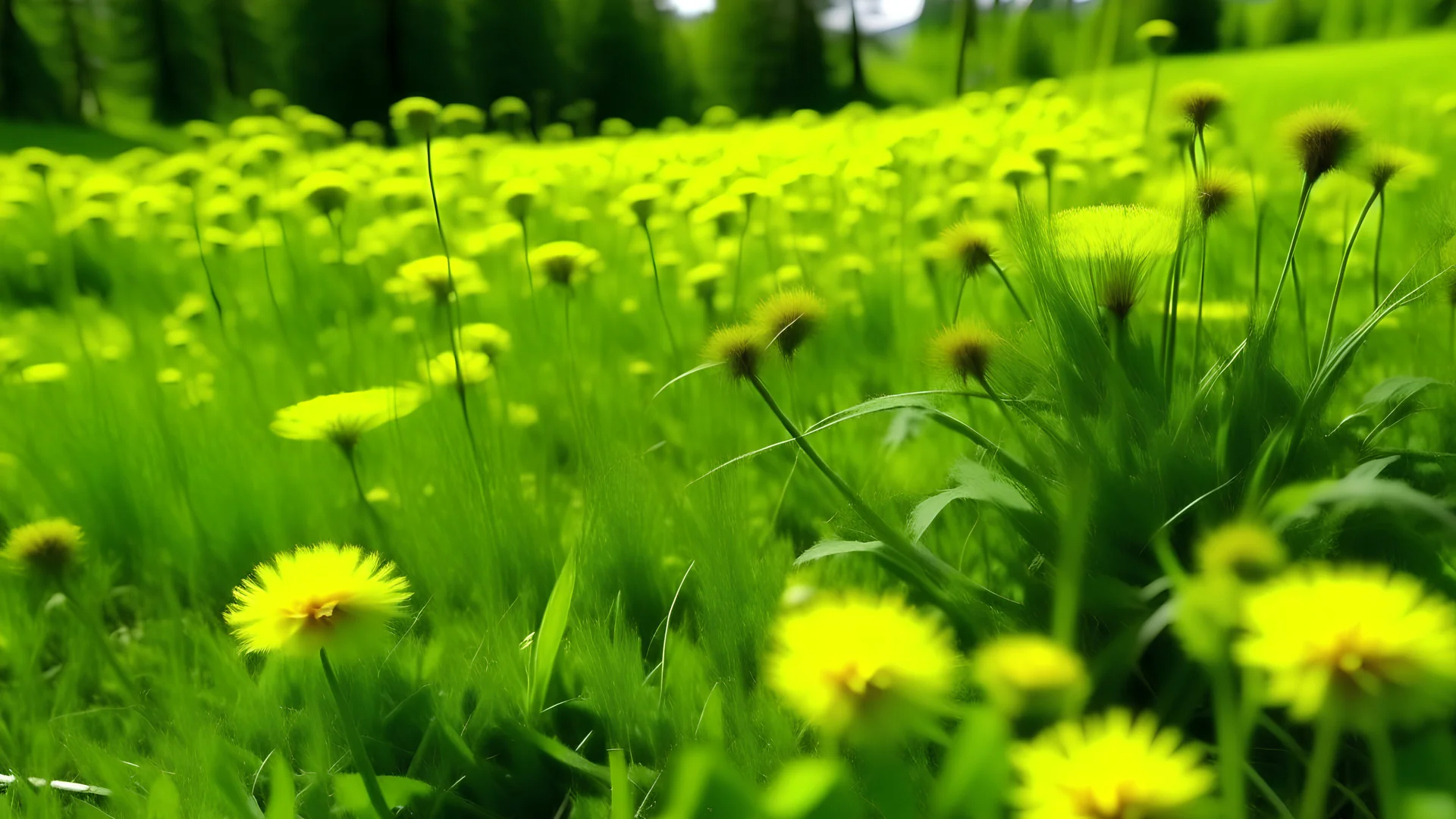 Yellow dandelions and green grass