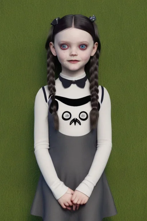 Wednesday Addams toddler, full body, bokeh, hyper realistic