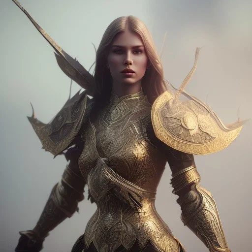 beautiful girl warrior figure,upscale,maximise, object shadow,sharp focus,macro lens, full body portrait, cinematic, unreal engine 5, 8k, hyper realistic. Volumetric lighting, unreal engine 5 ,hyper elegant,hyperphotorealistic, epic composition,cinematic lighting, hyperphotomaximalist, masterpiece,epic composition, tilt shift blur, by japbun2-40