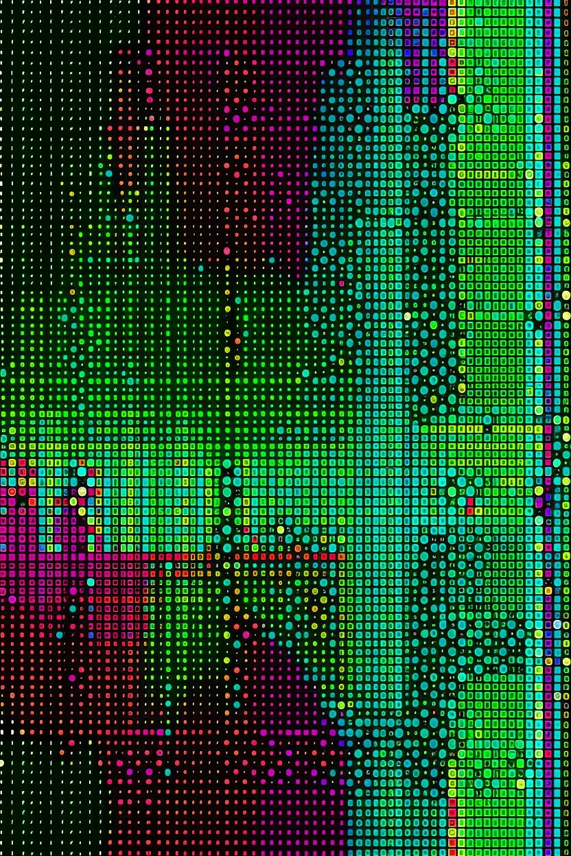 SQUARE GRID ABSTRACT LINES AND DOTS DANCING FULL COLOUR STYLE OF HIROKU OGAI