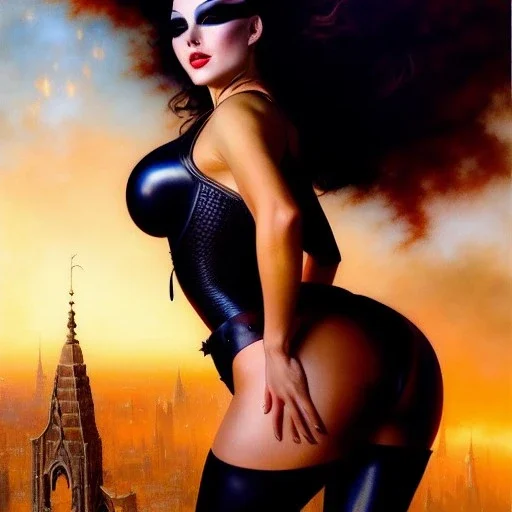 Drawing of beautiful face,'beautiful booty,Busty CAtWoman',intense stare, ancient skintight armor, balanciaga fashion clothe painting by gaston bussiere, greg rutkowski, yoji shinkawa, yoshitaka amano, tsutomu nihei, donato giancola, tim hildebrandt, Oil on canvas, cinematic composition, extreme detail,fit full head inside picture,16k