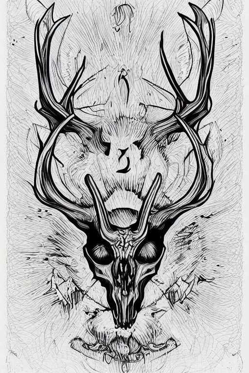 deer god skull demon lineart color