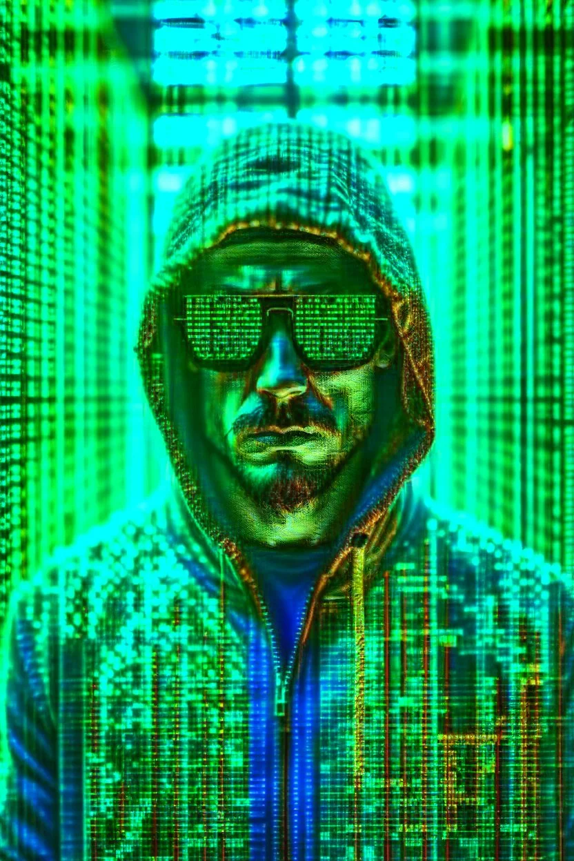 Bitcoin hacker matrix portrait, photorealistic, very soft colors, shoot with leica lens , photo by Salgado, fear and dark, insane details.