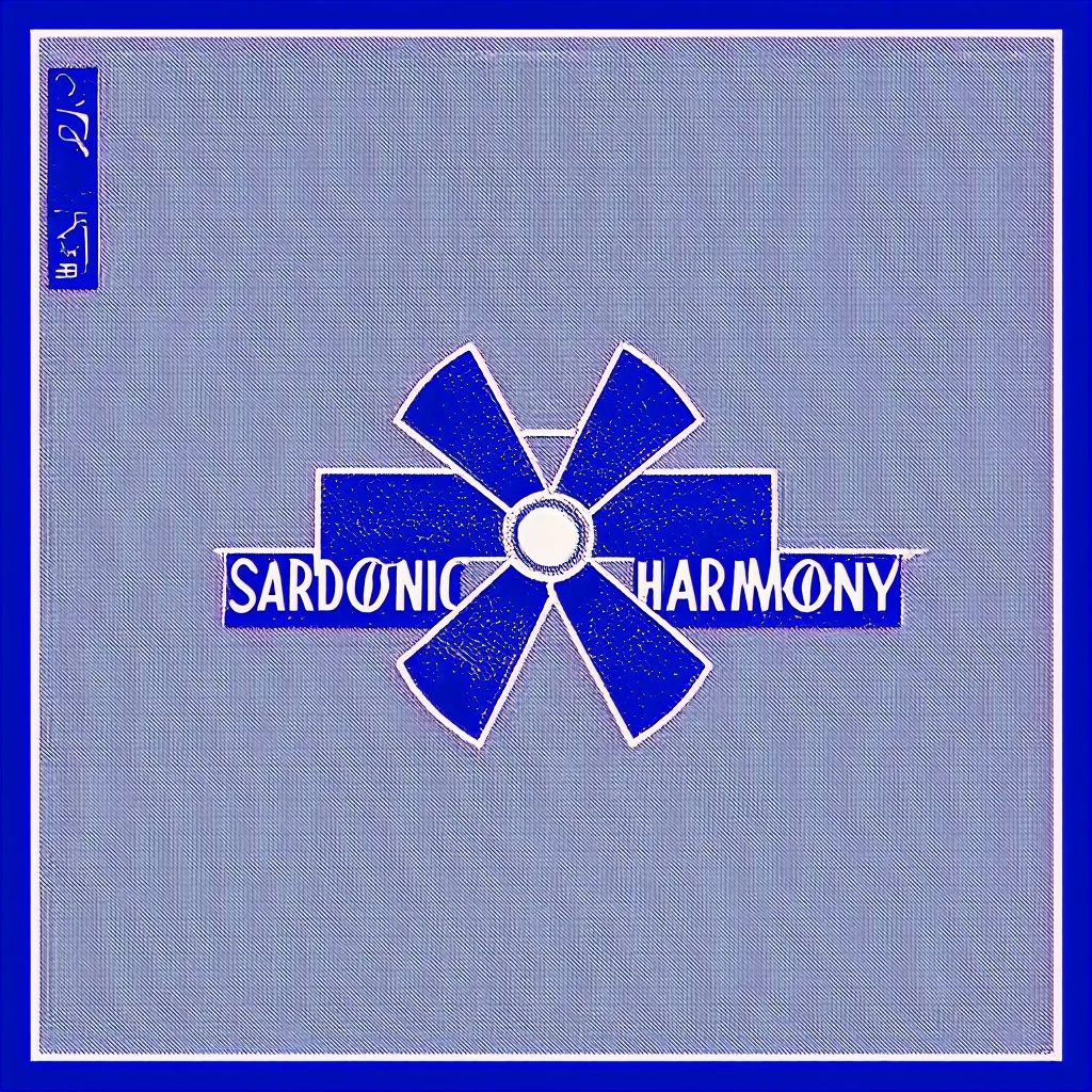 Album art by Peter Saville, technical blueprints for a guillotine, radiation symbol logo for "SARDONIC HARMONY", gnarly, awesome, trending