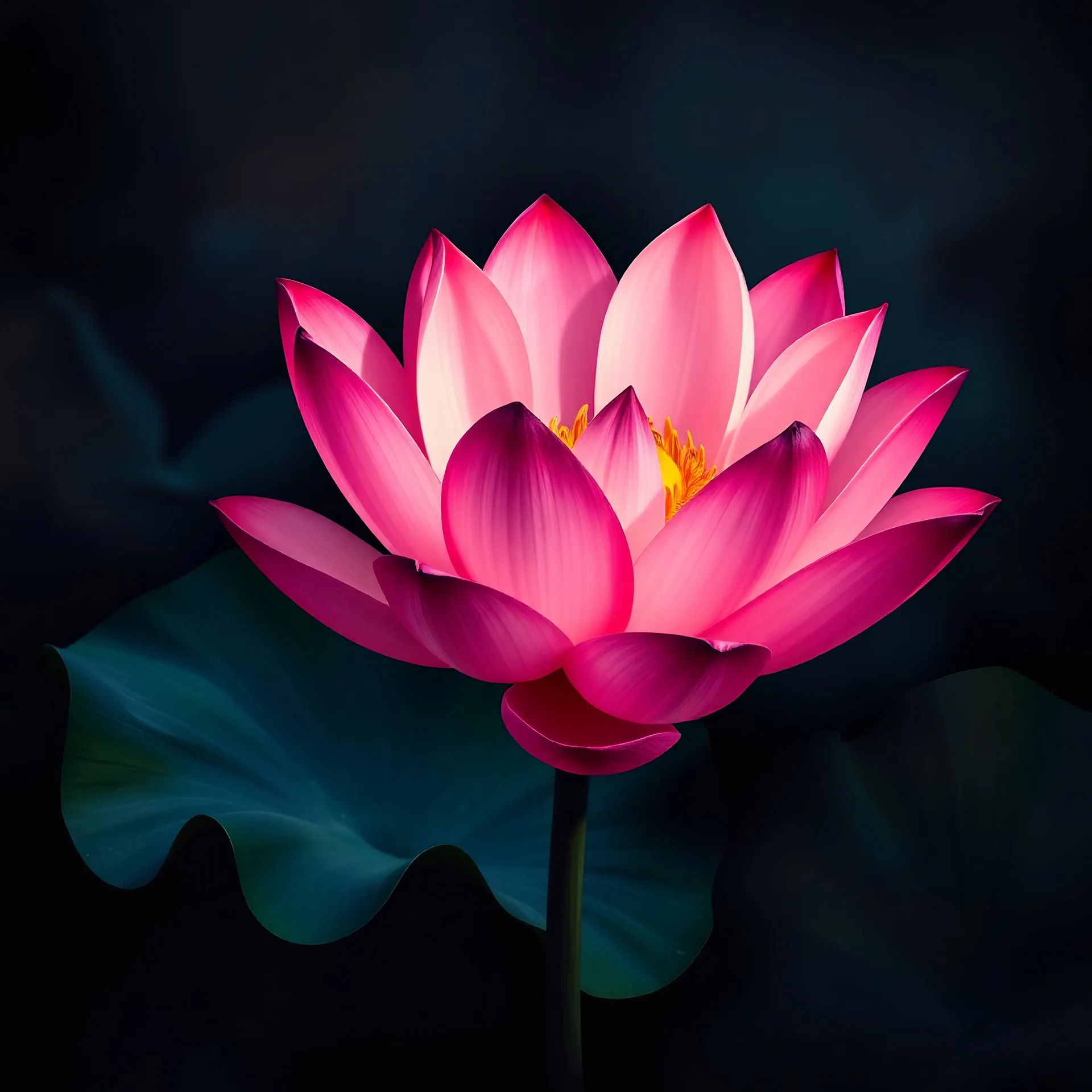 Create dark big pink lotus and dark multicoloured background