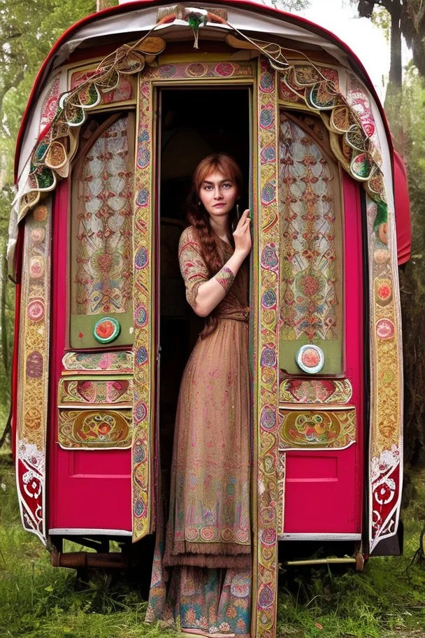 With a sense of purpose Svetlana pushed open the ornately decorated caravan door, revealing a warm interior adorned with tapestries depicting scenes of Gypsy folklore. Inside, Raul, with his weathered face and eyes that held the wisdom of countless journeys, sat in quiet contemplation. He looked up, his eyes meeting Svetlana's, and a flicker of recognition passed between them.