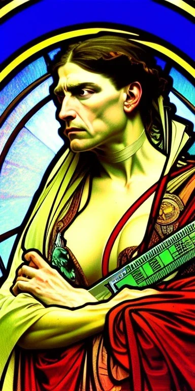 macho fine art portrait of we have seen better days in the style of Dan Mumford, Alphonse Mucha, Pythagorean, hypersigil