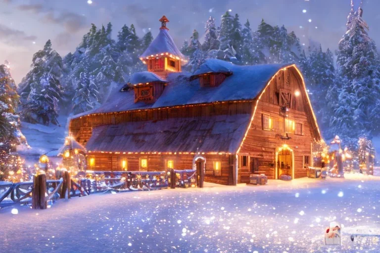 A barn, December, snow, Pixar, Dreamworks, Disney, C4D, fun, cute, colorful