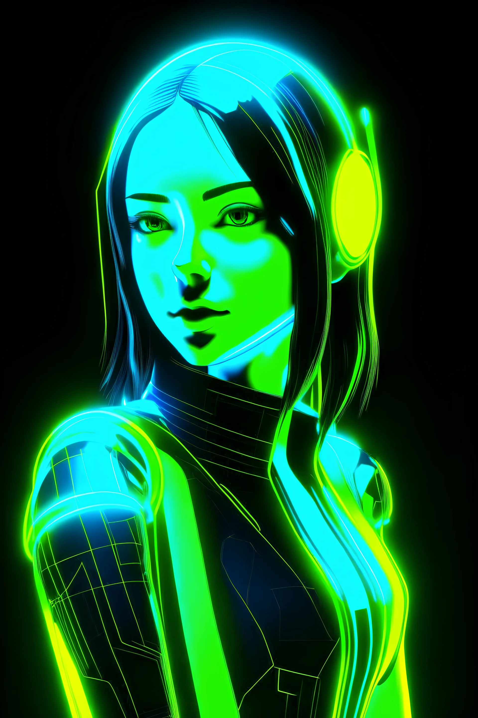 Neon Negative fluorescent yellow and cyan futuristic girl