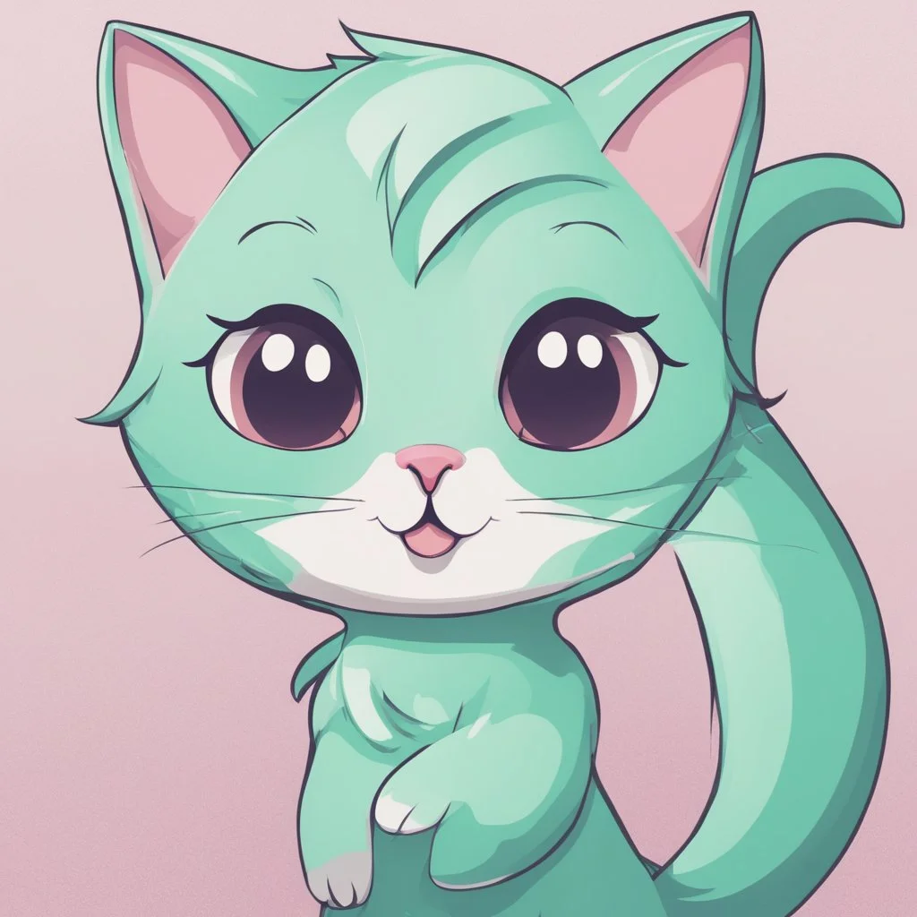 A delightful and adorable cartoon illustration featuring a cute mint-colored cat against a charming pink background, (delightful illustration:1.4), (adorable cartoon cat:1.5), (charming pink background:1.3), (expressive mint hues:1.2), inspired by the styles of cute cartoon artists, trending on ArtStation, Intricate, Sharp focus, vibrant lighting, (whimsical:1.4), (playful ambiance:1.3), (lush fur details:1.5), Cartoon, Masterful, Captivating, High Detail, Cinematic view