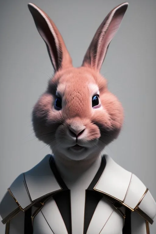 Portrait Sweet Rabbit ceramic mask, pink, suit, photo studio, black background, unreal engine 5, concept art, ray tracing, lumen lighting, ultra detail, volumetric lighting, 3d.