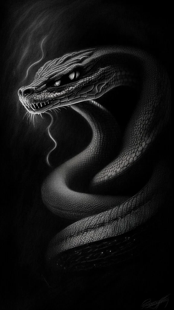 pencil drawing of snake, Spooky, scary, halloween, black paper