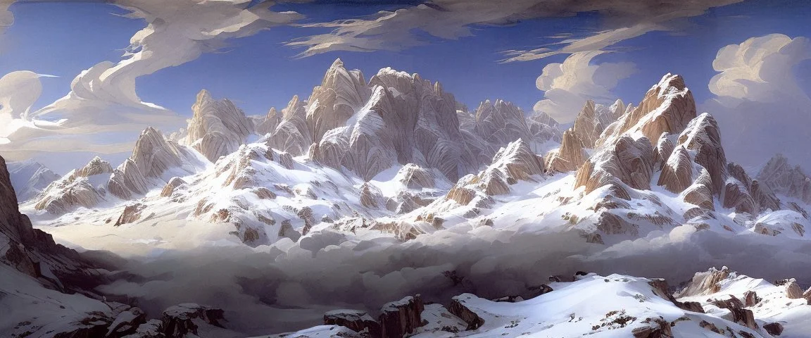 epic mountains in snow by Andrea del sarto