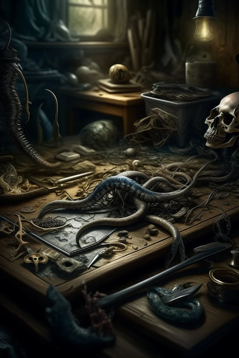 Bosch nightmares painting style Title: treasure ,knives’ ,spiders eyeglass , human bones, "Befarm, snakes " Tuttle snakes, intricate insanely , scorpions ,detailed octane render trending on artstation, 8k artistic photography, photorealistic concept art, soft natural volumetric cinematic perfect light, chiaroscuro, award-winning photograph, masterpiece, oil on canvas, Raphael, Caravaggio, Greg Rutkowski, people, beksinski, Giger