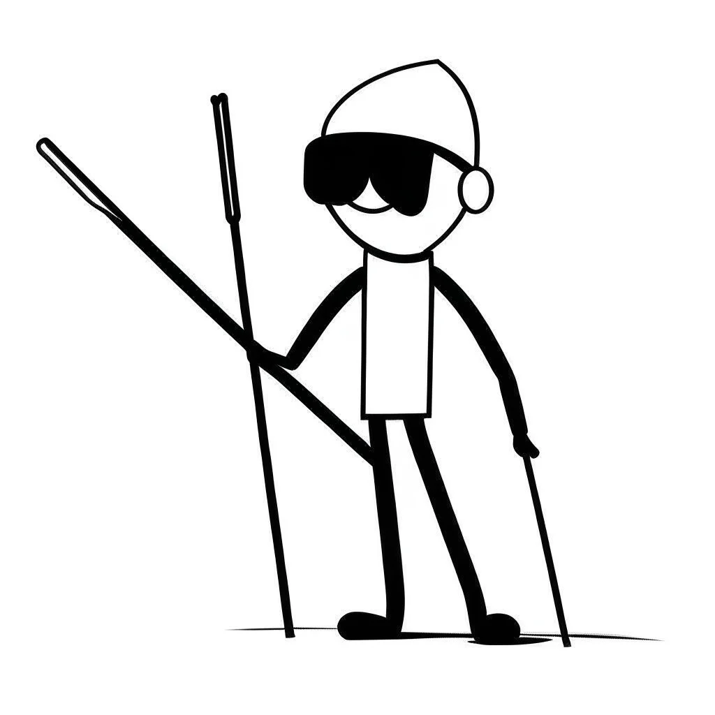 thin stick man with helmet black and white