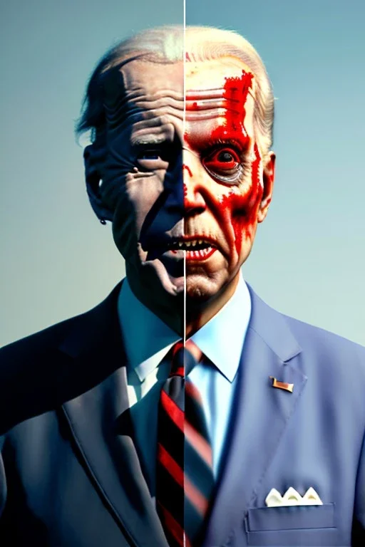 Ultra realistic image, joe biden zombie, zombie performance, suit, skull, blood, torn arm, night, walking twisted, waist up view, thriller style, dark ambient, highly detailed, White House background, concept art, unreal engine 5, god rays, ray tracing, RTX, focal lighting, ultra detail, volumetric lighting, 3d, finely drawn, high definition, high resolution.