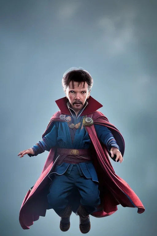 Doctor strange toddler, angry, full body, jump, bokeh, hyper realistic