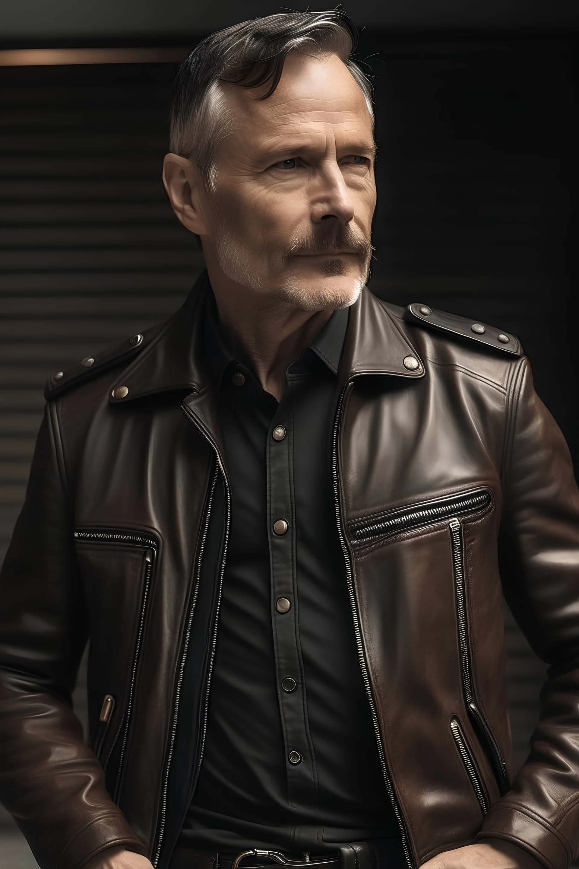 father in leather jacket