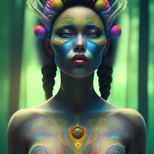 spray painting,maori woman called guri in magical forest, Character Portrait, bright colours,face, magnificent, majestic, highly intricate gigantic, Realistic photography, incredibly detailed, ultra high resolution, 8k, complex 3d render, cinema 4d