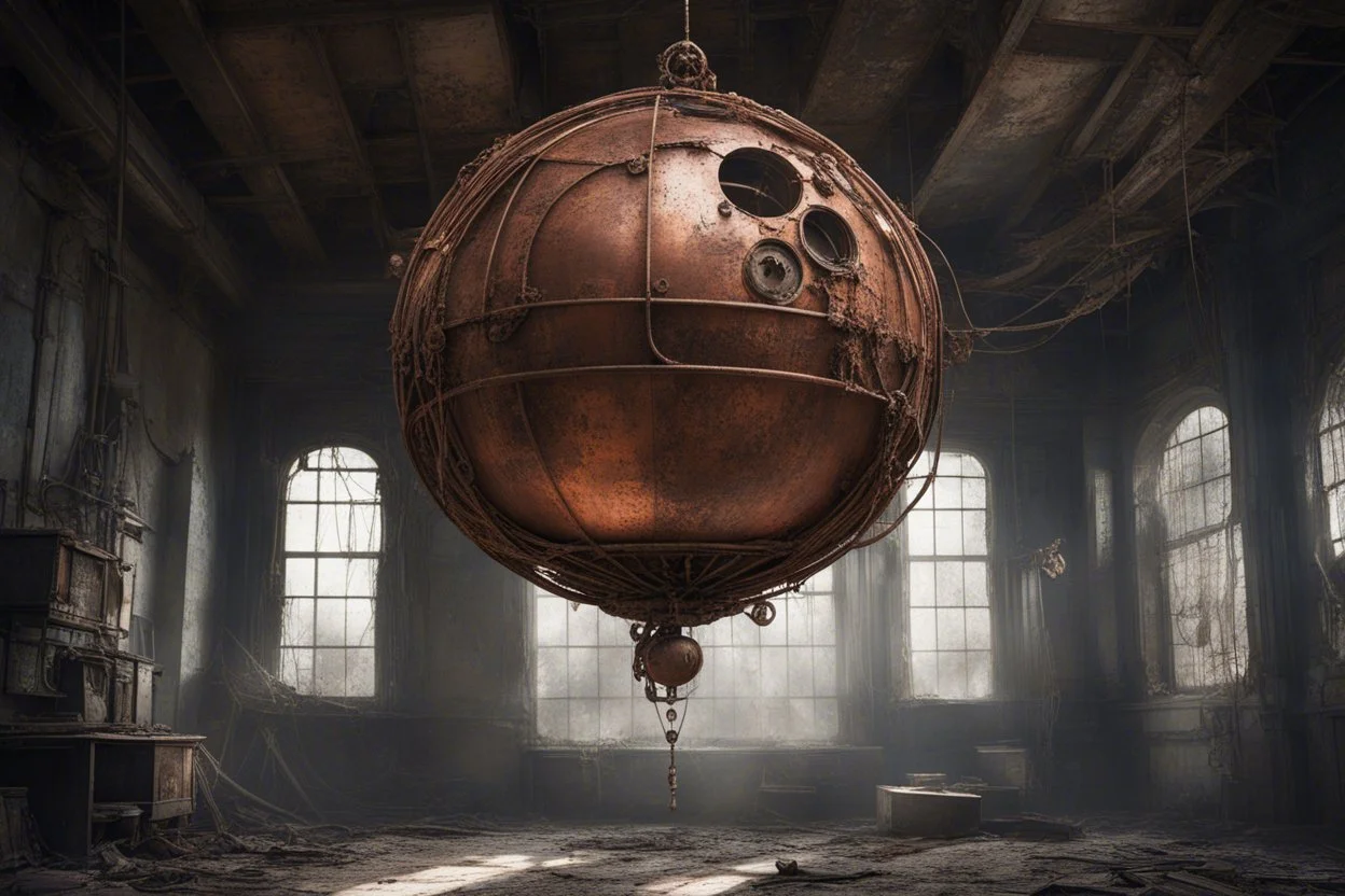 Ее взгляд упал на большой, медный шар, висевший под потолком — часть какого-то сложного, заброшенного механизма. Он был старым, покрытым паутиной, но выглядел массивным.