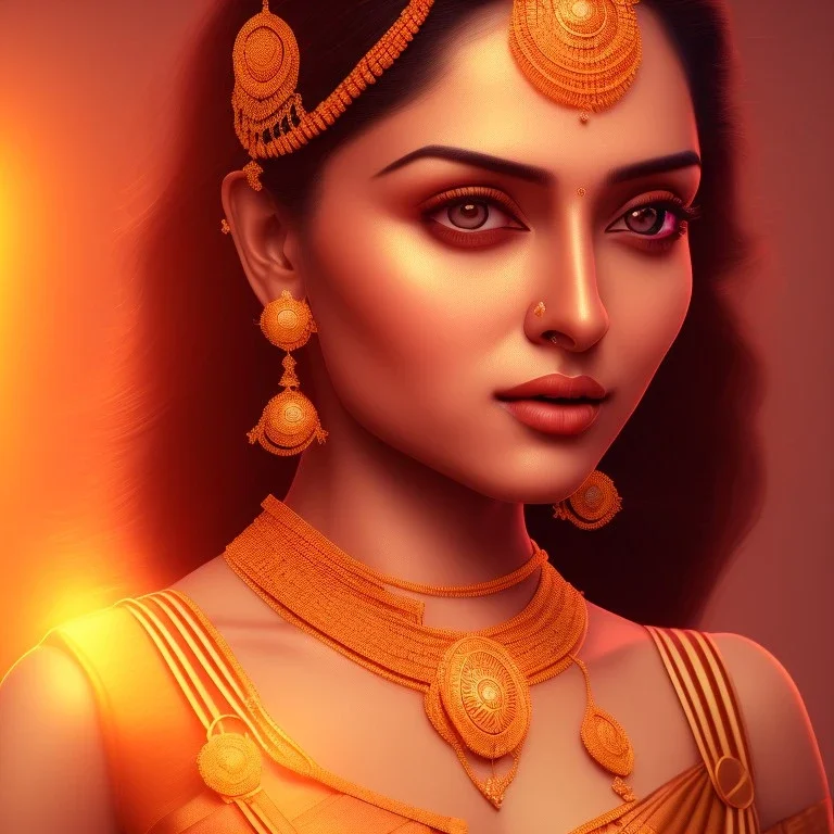 South Indian actress Ivana, by Mahmoud Sai, Cartographic, Circuitry, Golden Hour, Closeup-View, 16k, Lumen Global Illumination, Diffraction Grading