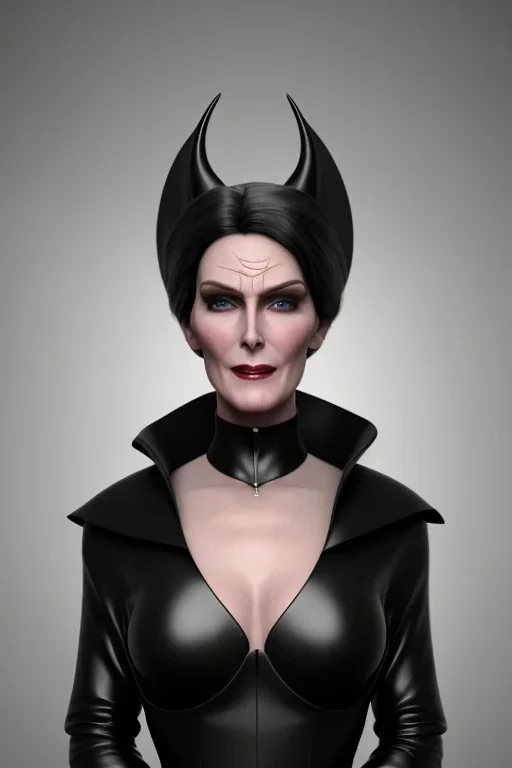 Carmen Dell`orifice as evil queen in black leather gown, angry, busty, curvey, cleavage, unreal 5, octane render,cinema4d, dynamic lighting, dramatic lighting, 4k, redshift render, highly detailed, hyper realistic