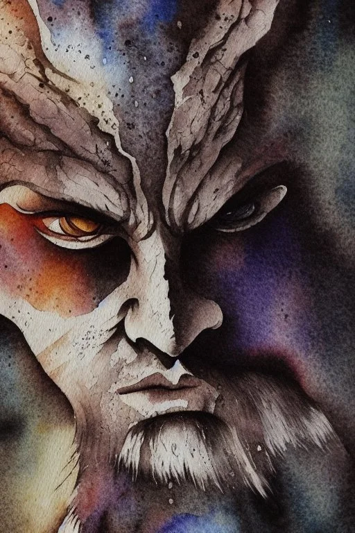 dnd, fantasy, watercolour, ilustration, dao, rock surface, earth elemental face