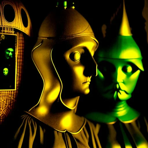 Daguerrotype close up some mysterious figures, odd background, cinematic, Hieronymus Bosch Max Ernst ambient light, by Minicavio Quollati and Marlost Endgulp, Amano, Botticelli, Alphonse Mucha