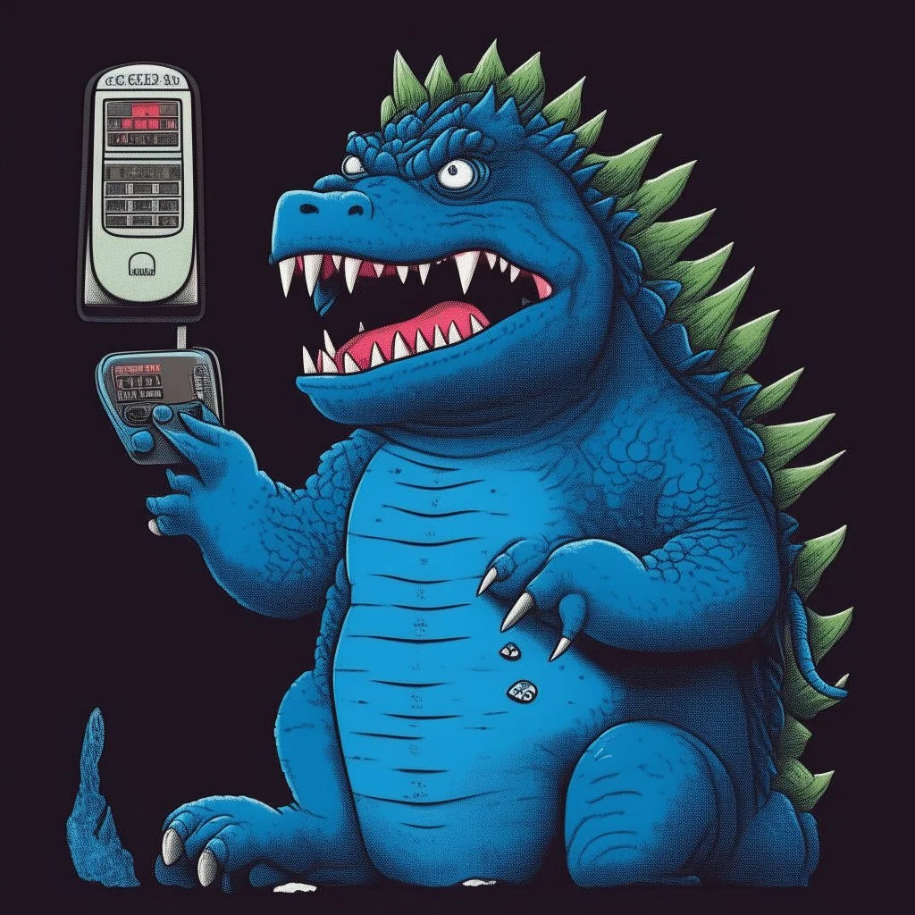 Godzilla as a muppet kawaii calling phone using a nokia