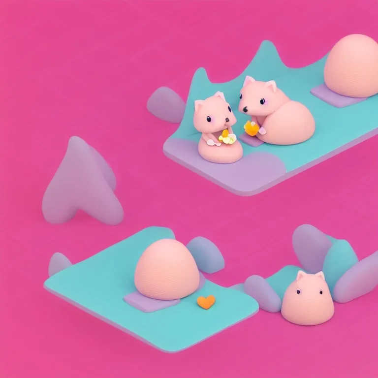 isometric clean art of two super cute baby kawaii style hedgehogs in love, soft lighting, soft pastel gradients, high definition, 3d icon clay render, blender 3d