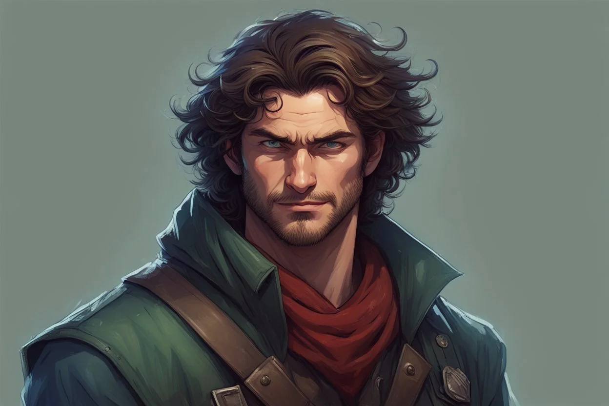 Мужчина, плащ, растрёпанные волосы, ухмылка на лице, Порой серьёзный, Волосы чёрные, коричневые или рыжие, глаза синие или зелёные, Чел достаточно наглый, но в целом как персонаж неплохой натуры, Наверное мент местный или наёмник