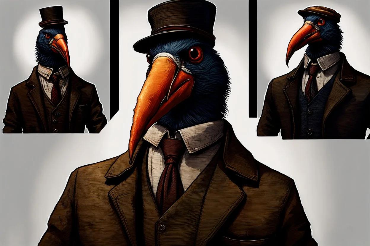 arafed bird wearing a hat and jacket with a long beak, from witcher (2021), portrait photoreal, taking tobacco snuff, trending on artstatio, from the game pathologic 2, 2 0 1 4. modern attire, thomas