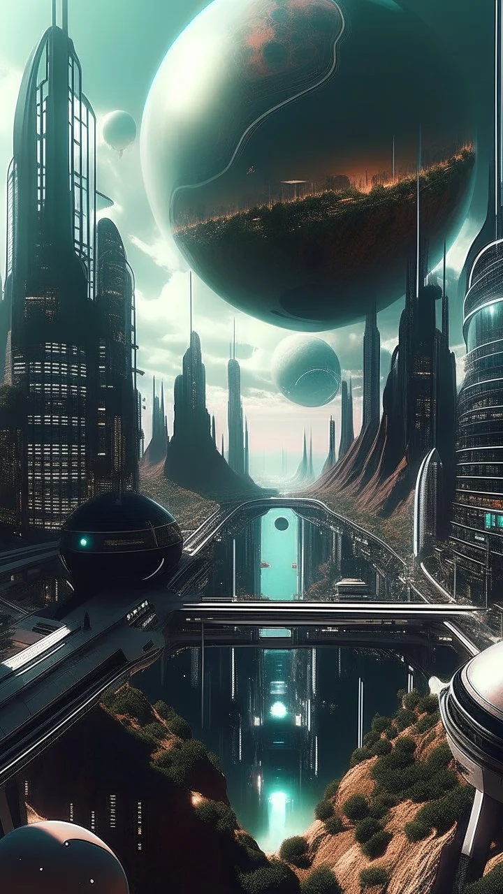 sci fi planet, busy city, i. m. pei inspired