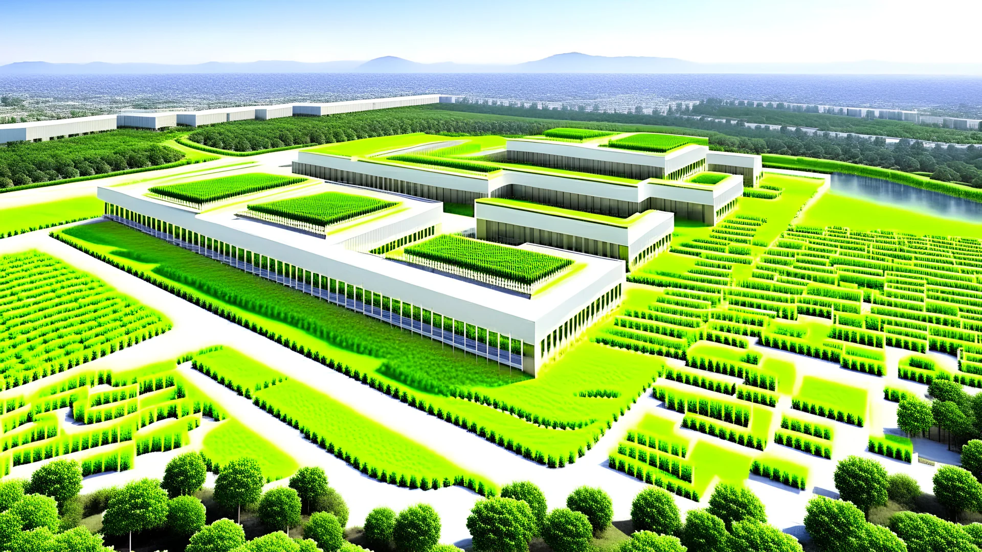 Please make me a rectangular 3D land use plan overlooking an area of 80,000 square meters. The south is adjacent to one area, and the west is adjacent to the sea. The whole building complex is a health resort close to nature with the theme of traditional Chinese medicine. The outside is the building and the center is the natural landscape. External buildings include a hotel, a wellness building (gym, steam room, Tai chi hall, dance room, pilates practice room, yoga studio), a SPA (including hot