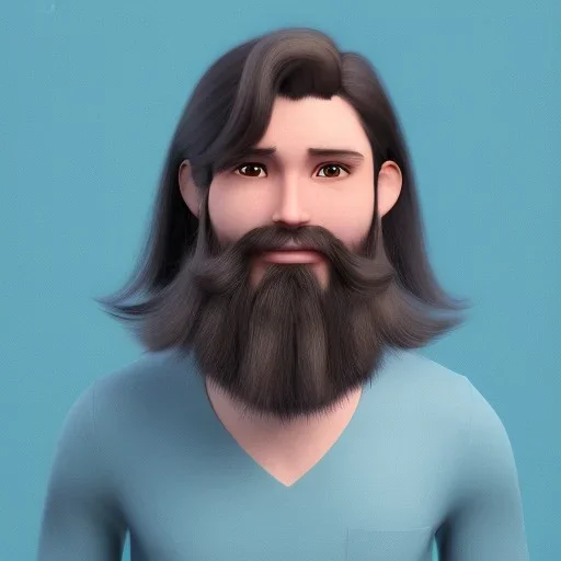 guy with a beard and long hair anime style