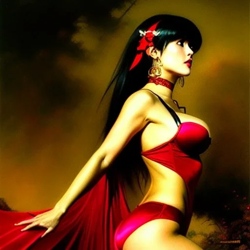 Drawing of beautiful face,'beautiful booty,Busty Vampirella',intense stare, ancient skintight armor, balanciaga fashion clothe painting by gaston bussiere, greg rutkowski, yoji shinkawa, yoshitaka amano, tsutomu nihei, donato giancola, tim hildebrandt, Oil on canvas, cinematic composition, extreme detail,fit full head inside picture,16k