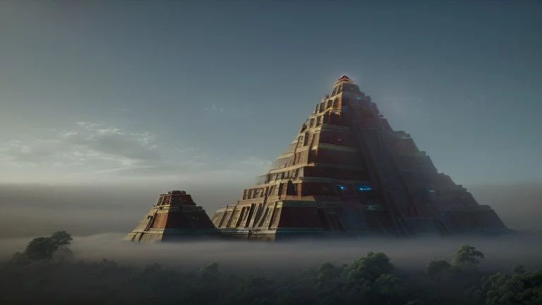 incredible geometry giant aztec crystal building over the clouds