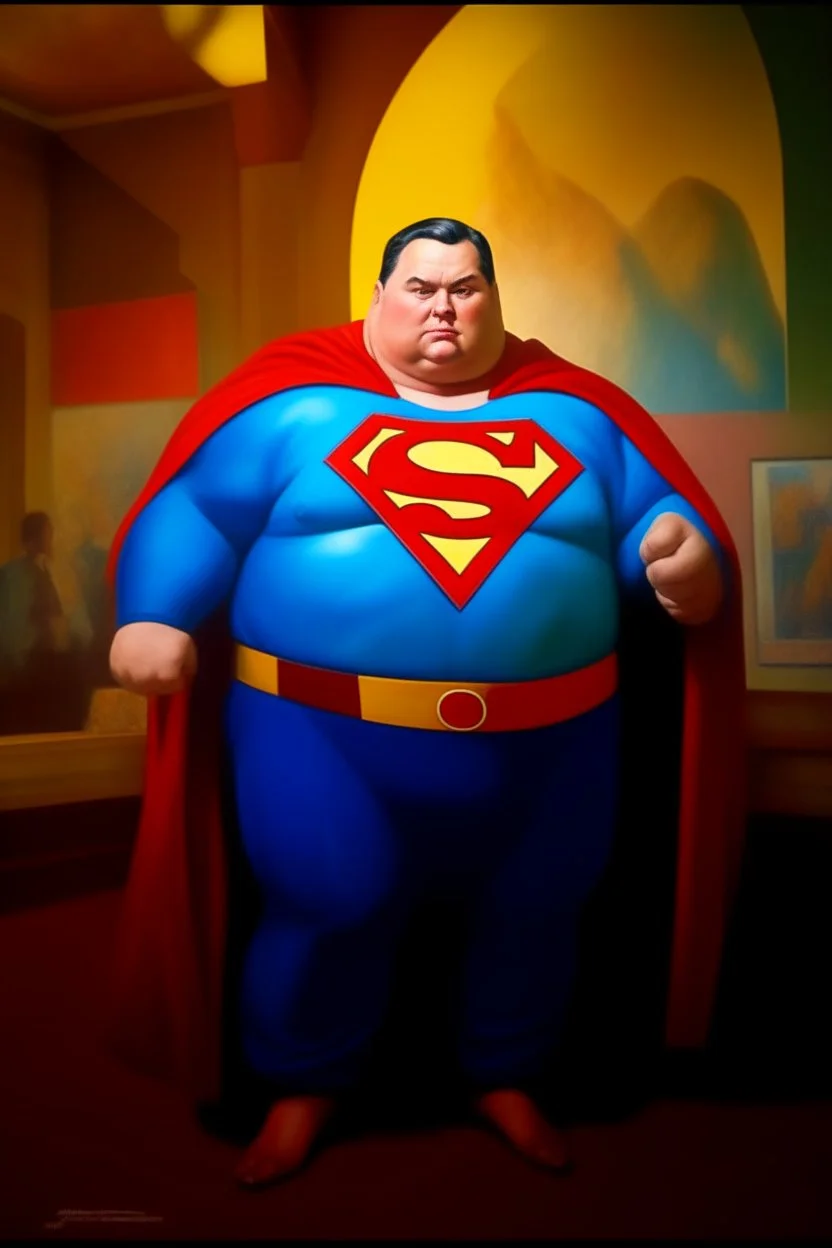 Fat Superman at the casino oil canvas. Communist propaganda