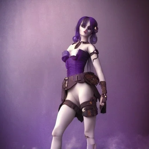 A portrait of a steam punk doll,full body portrait,feet,hands, atmospheric, realistic, unreal engine, cinematic lighting, octane render, transoarent, blue and purple light,sexy, beautiful, glowing,