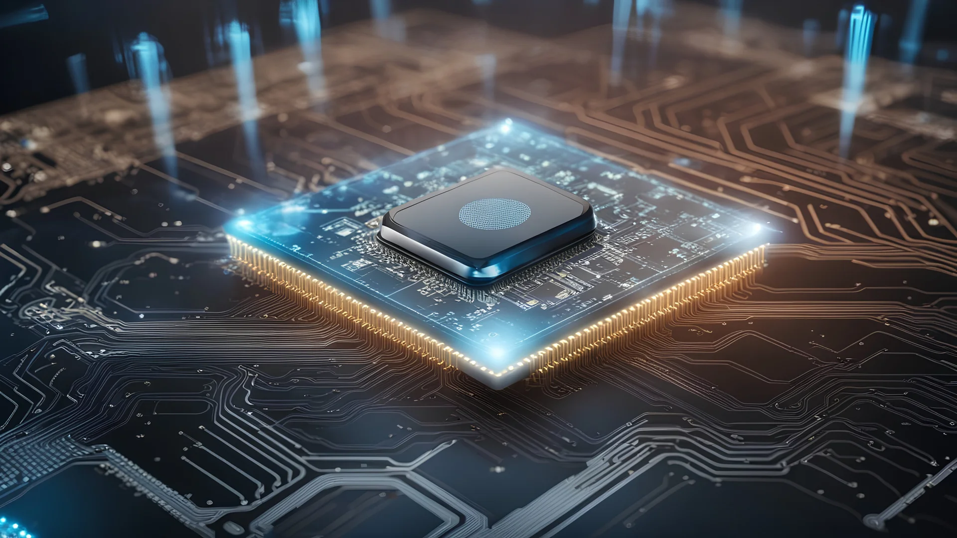 Futuristic cloud computing technology on background of microcircuit elements, microchip circuit board, a neon cloud floating microchip technology and cloud computing in the world of IoT