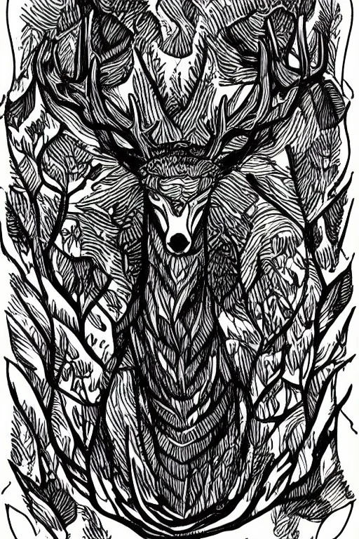 deer god anjel demon line art forest