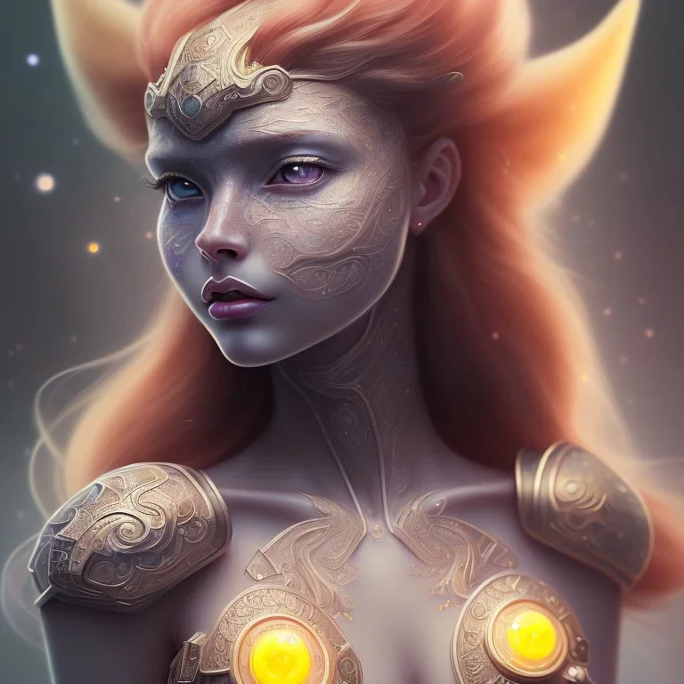 Portrait of Pikachu, sango fantasy, fantasy magic, intricate, sharp focus, illustration, lot's of grain on the skin, tribal tatoos,highly detailed, digital painting, concept art, matte, masterpiece head sexy lady body redhead beauty space lady white skin one head, high key lighting, volumetric light high details psychedelic background