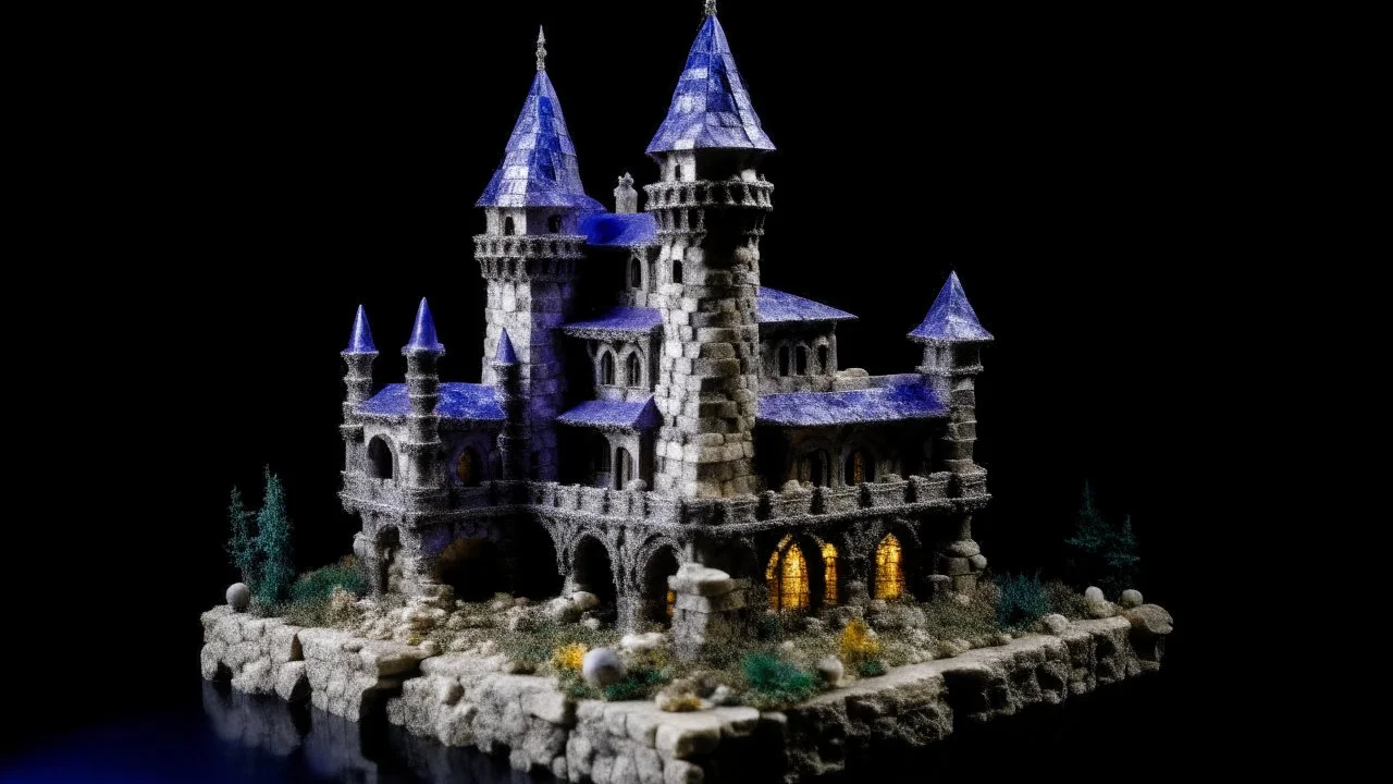 A violet castle designed in Ica stones painted by Leonardo da Vinci