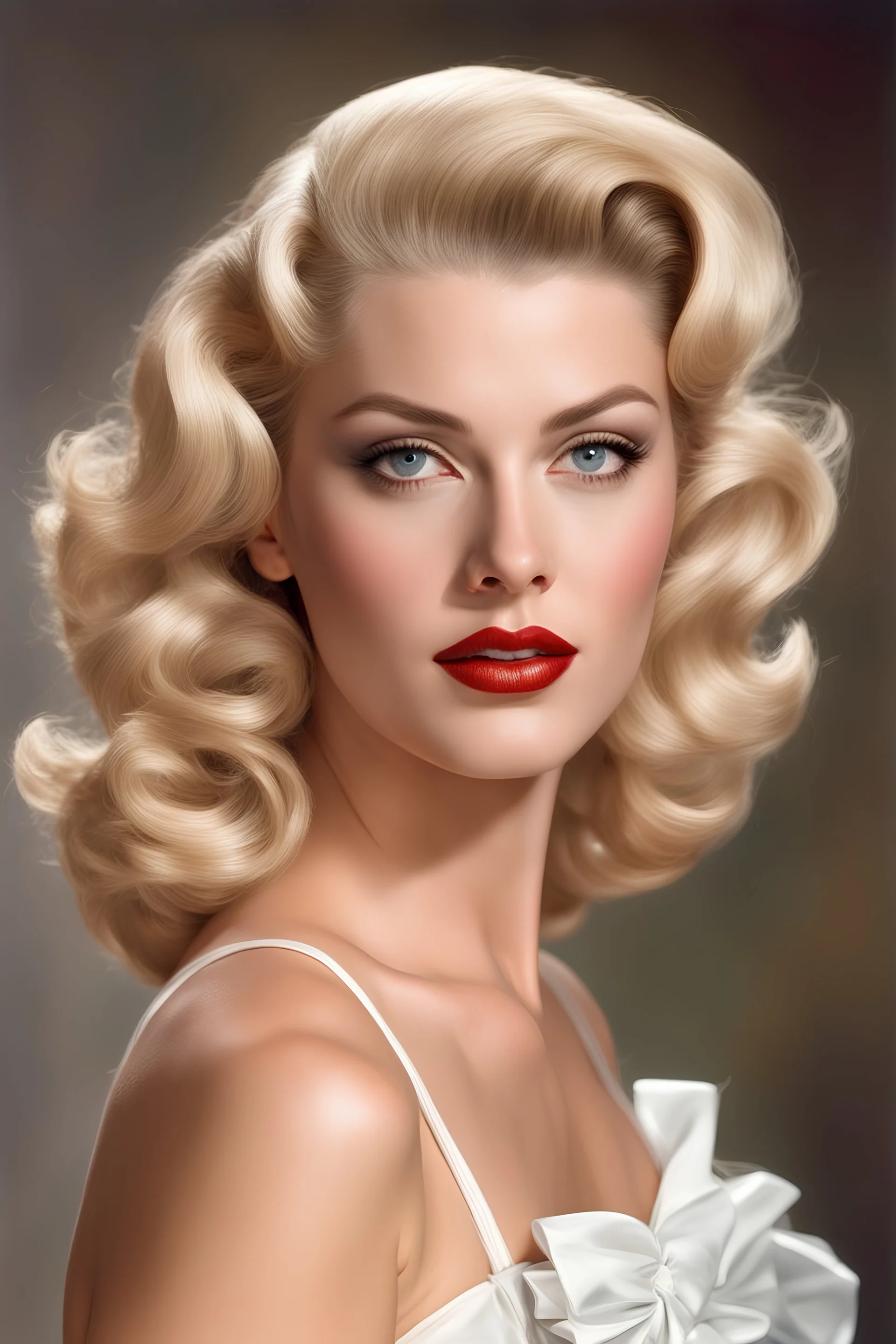 HD color image, full-length head to toes image, FHM Model, hyper-realistic, photo-realistic, 8k, beautiful photographic portrait, no-frame, no-split, uncropped of an attractive woman, Lana Turner hybrid, age 20s, with personality, with height 5'7”, with hair blonde1950s style medium, wearing 5” Christian Louboutin stiletto high heel pumps, bodycon white sheer blouse black wiggle skirt. Gorgeous hair & makeup. Walking down a busy city sidewalk on the backlot of Paramount Studios, Hollywood, C